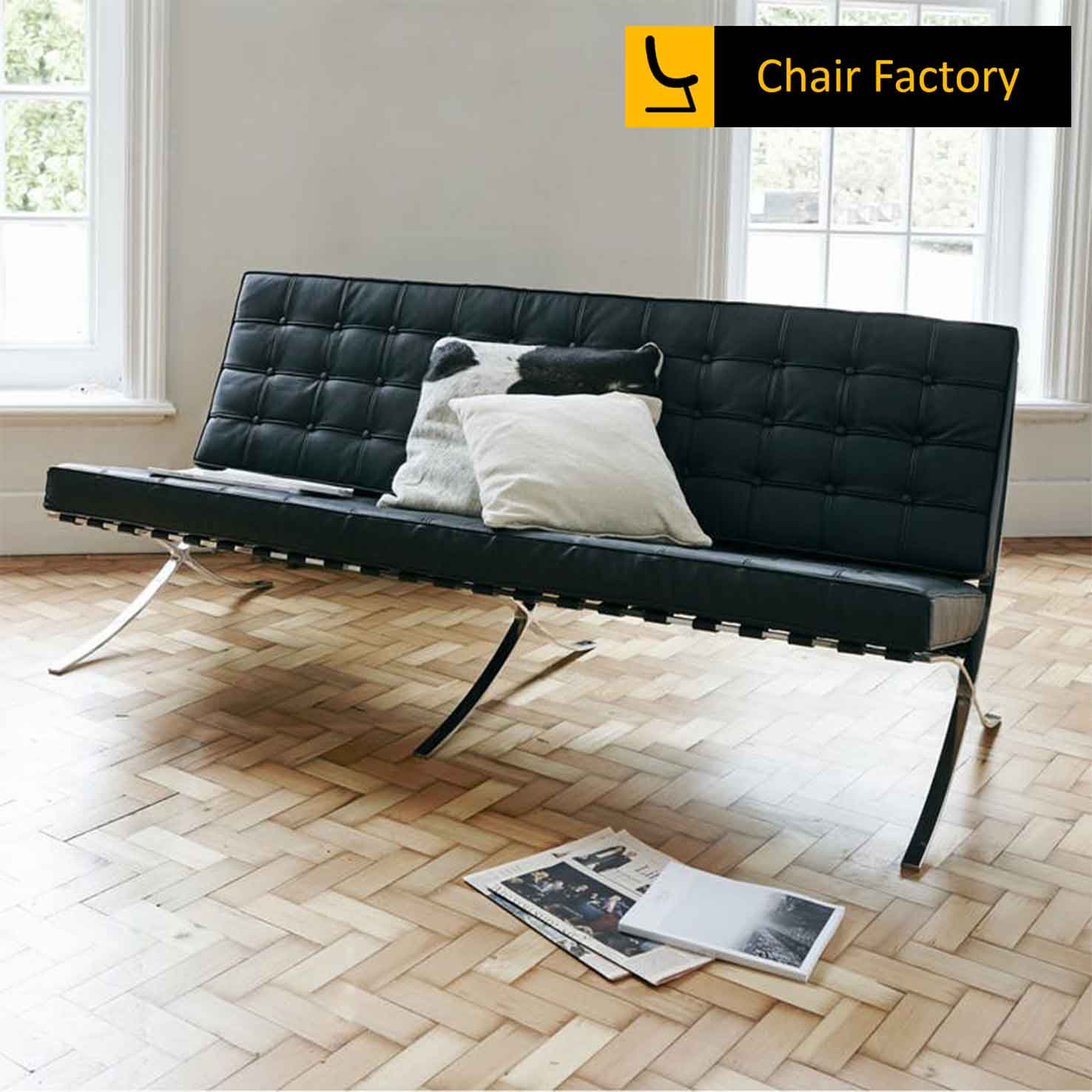 BARCELONA CHAIR BLACK LEATHER 3 SEATER