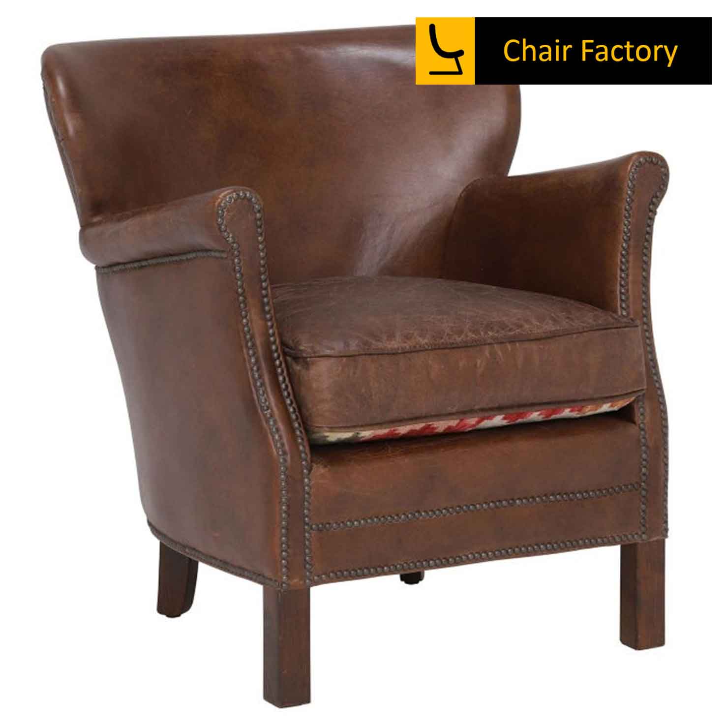 Dark Classic Brown Alston Genuine Leather Arm Chairs for Living Room or