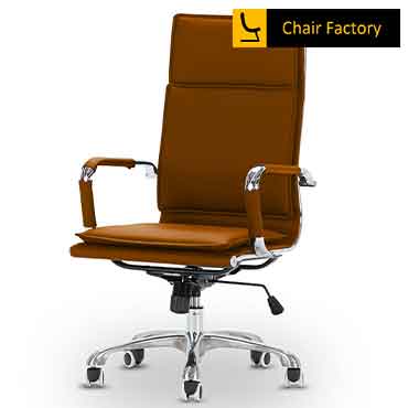 James Double Cushion Tan High Back Leather Chair 