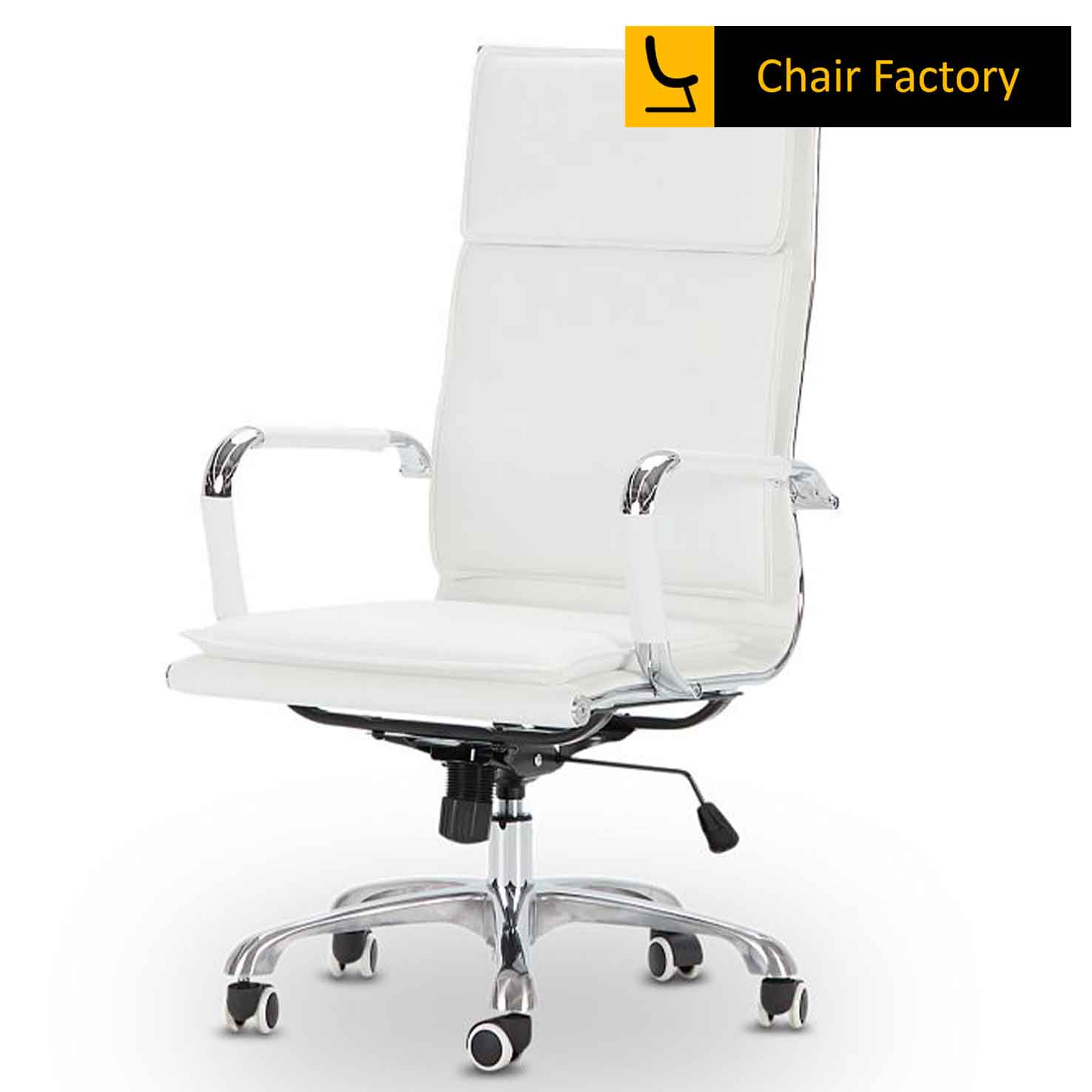 James Double Cushion White High Back Office Chair 