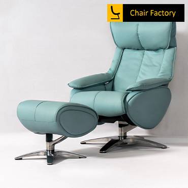 Domingo Blue Genuine Leather Recliner Chair with Ottoman