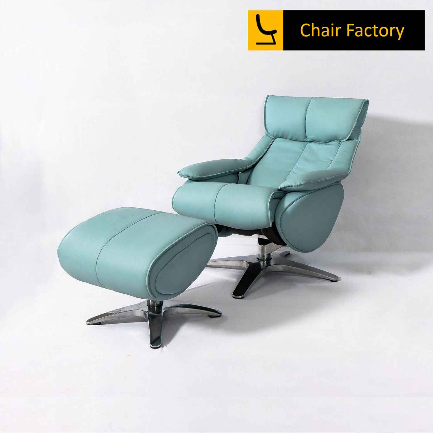 Domingo Blue Genuine Leather Recliner Chair with Ottoman