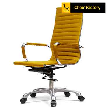 James Mustard Yellow High Back Leather Chair