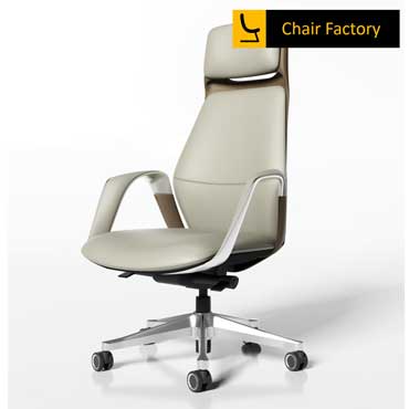 Brando High Back Imported 100% Genuine Leather Cream Chair 