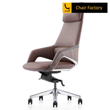 Eros High Back Imported Faux Leather Brown Chair