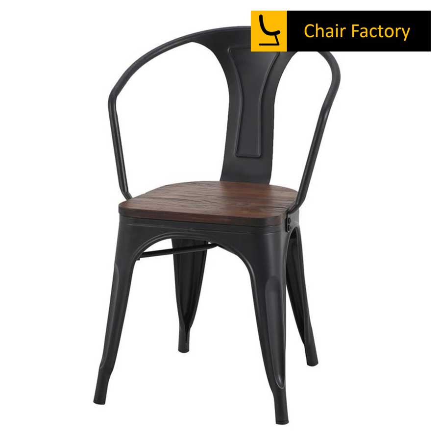 Tolix Chair Replica With Arms & Wooden Seat