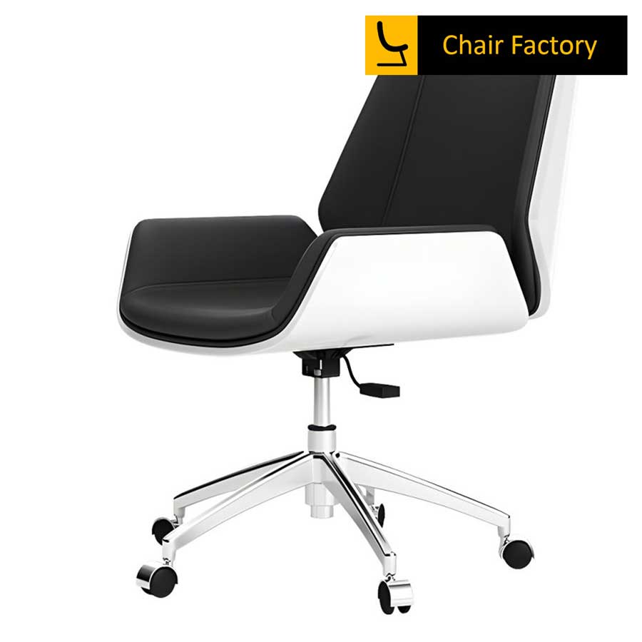 HILANDER White Mid Back 100 Modern Genuine Leather Office Chairs