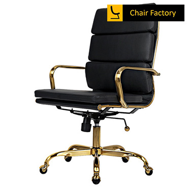 James Soft Pad High Back conference room black Leather Chair with gold frame