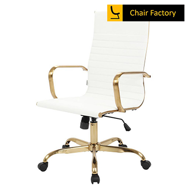 James Single Cushion High Back conference Room white leather Chair with gold FRAME 