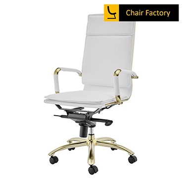 James Double Cushion High Back conference room Leather Chair with gold frame