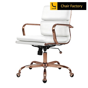 James Soft Pad mid Back conference room white Leather Chair with rose gold frame