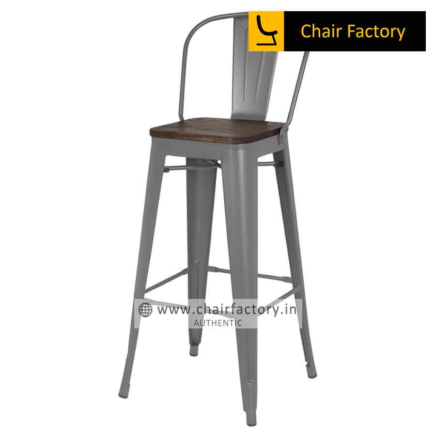 Tolix High Counter Bar Stool With Wooden Seat