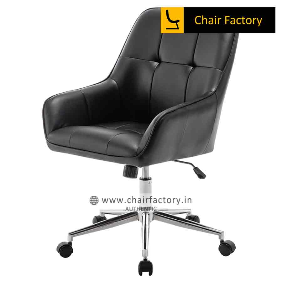 Arlo Checks Leather Black Designer Chair