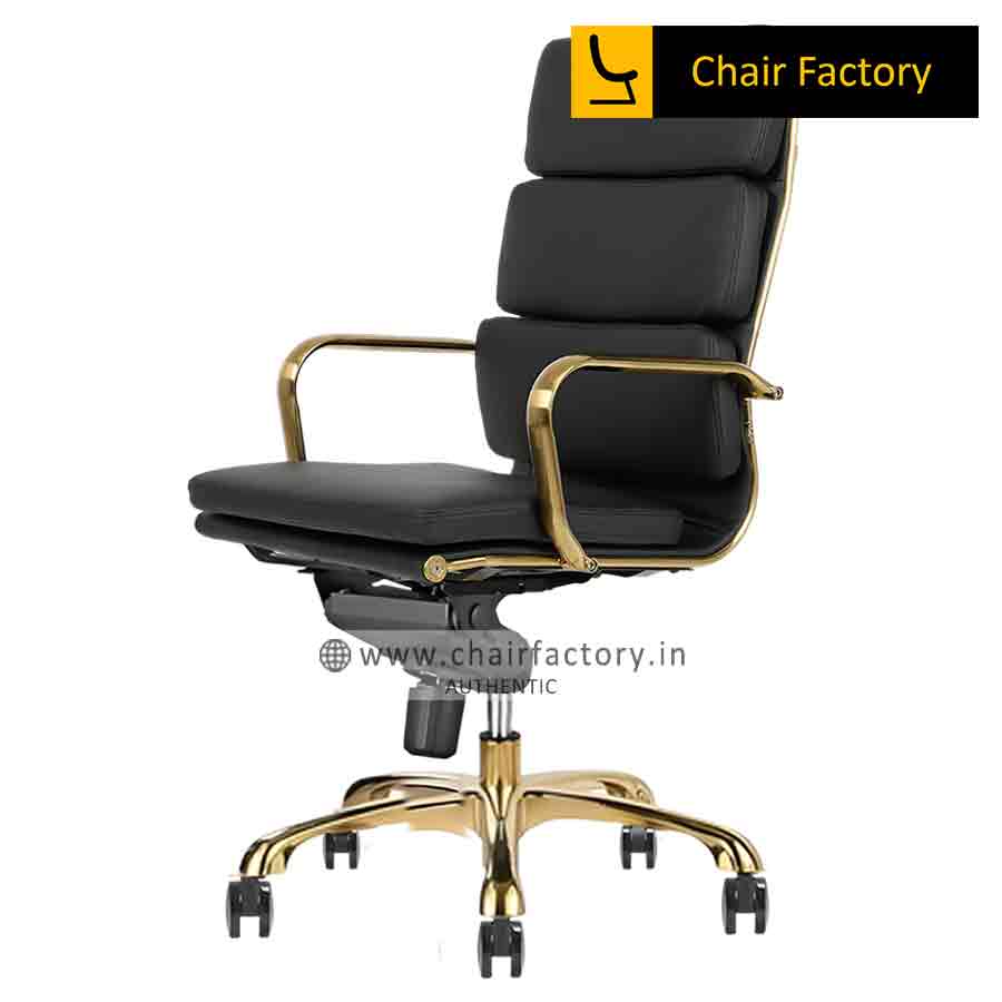 James Soft Pad Gold High Back 100% Genuine Leather Office Modern Chairs