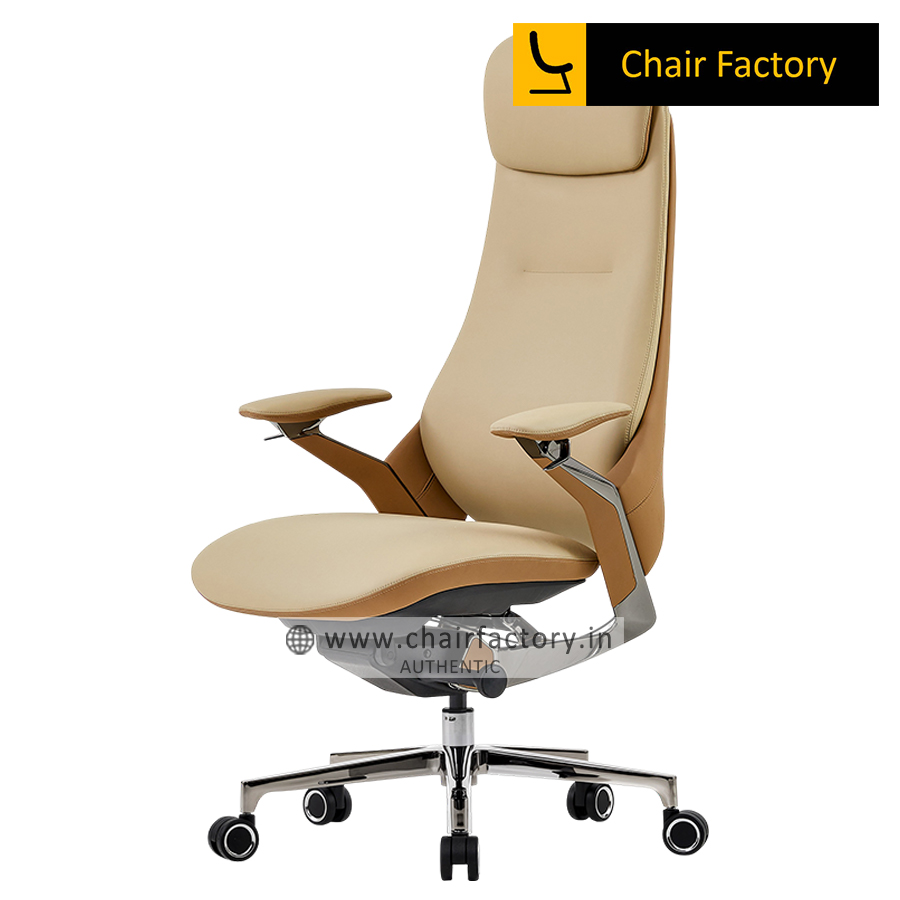 Giovetta High Back Imported 100% Genuine Leather Office Beige Chair