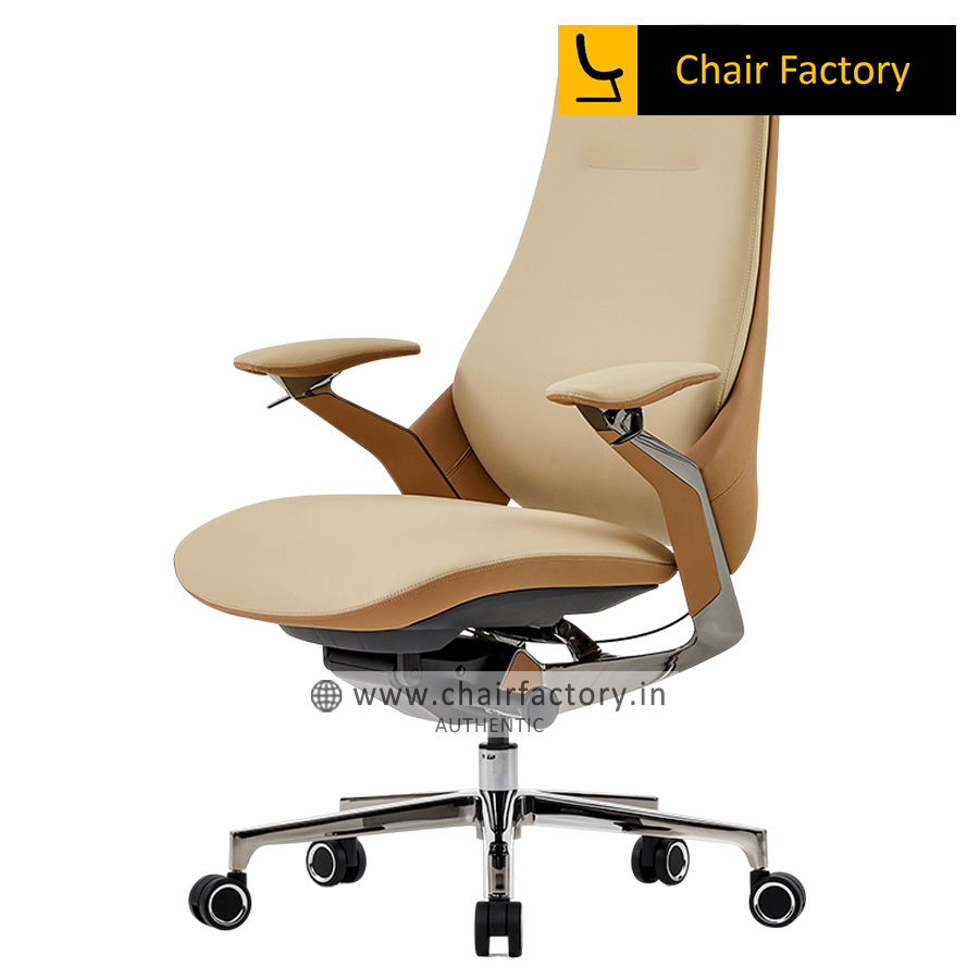 Giovetta Mid Back Imported 100% Genuine Leather Office Beige Chair