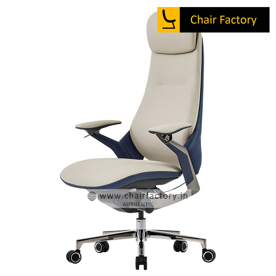 Giovetta High Back Imported 100% Genuine Leather Office Blue Chair