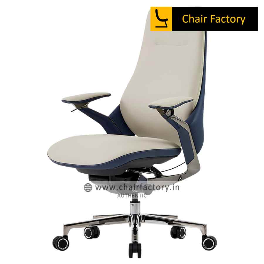 Giovetta Mid Back Imported 100% Genuine Leather Office Blue Chair
