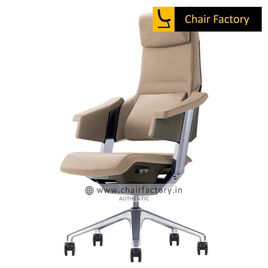 Donazzi High Back Imported 100% Genuine Leather Office Beige Chair