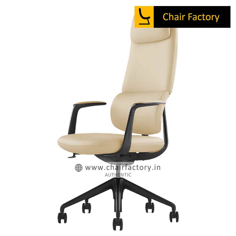 Montaro High Back Imported 100% Genuine Leather Office Cream Chair