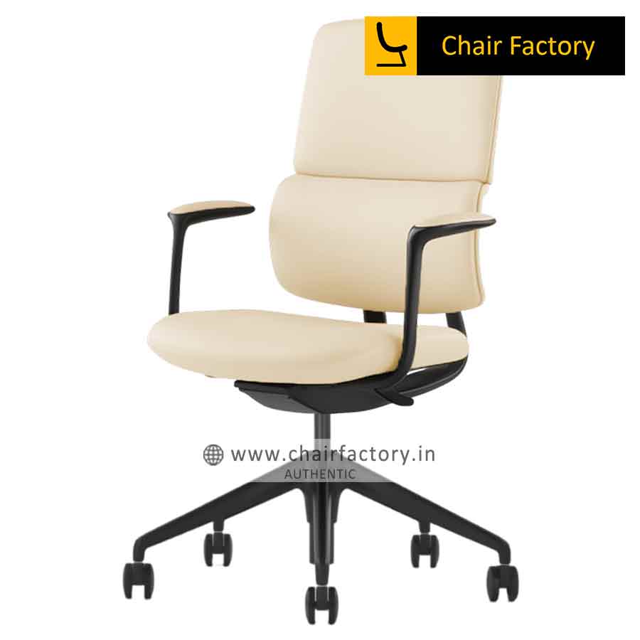 Montaro Mid Back Imported 100% Genuine Leather Office Cream Chair