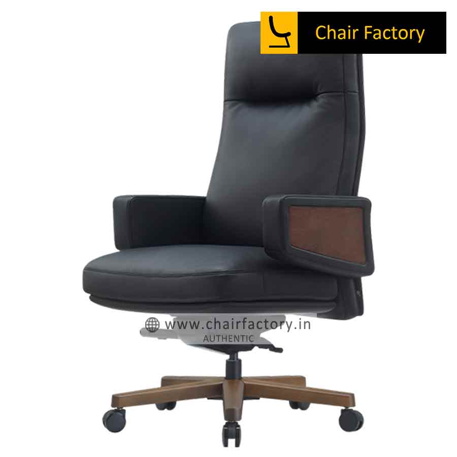 Rosano High Back Imported 100% Genuine Leather Office Black Chair