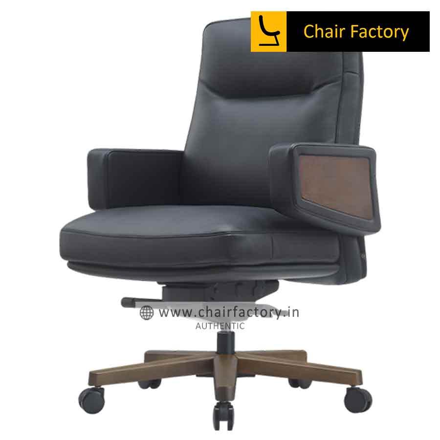 Rosano Mid Back Imported 100% Genuine Leather Office Black Chair