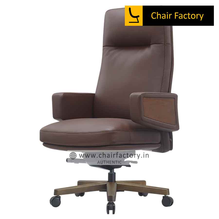 Rosano High Back Imported 100% Genuine Leather Office Brown Chair
