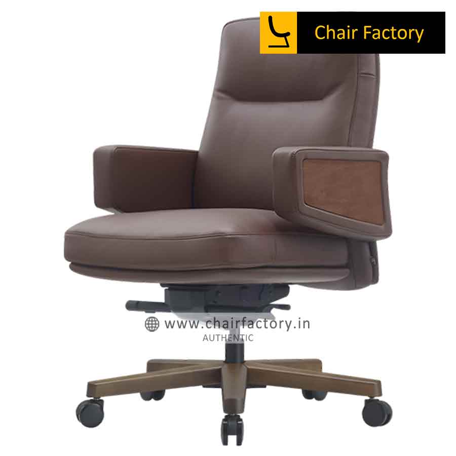 Rosano Mid Back Imported 100% Genuine Leather Office Brown Chair