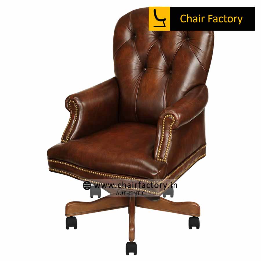 Romonus Brown Designer High Back 100% genuine leather chair 