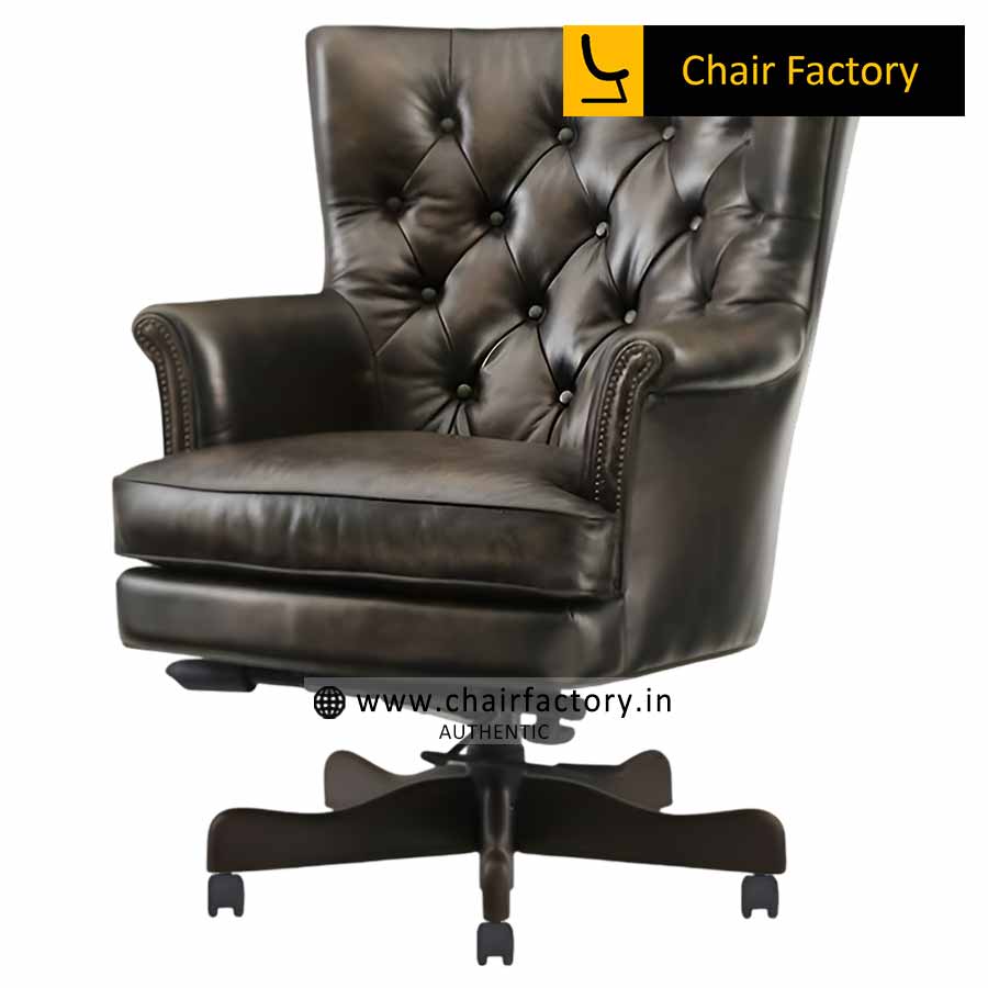 Vermandos Mid-Century Genuine Leather Desk Chair