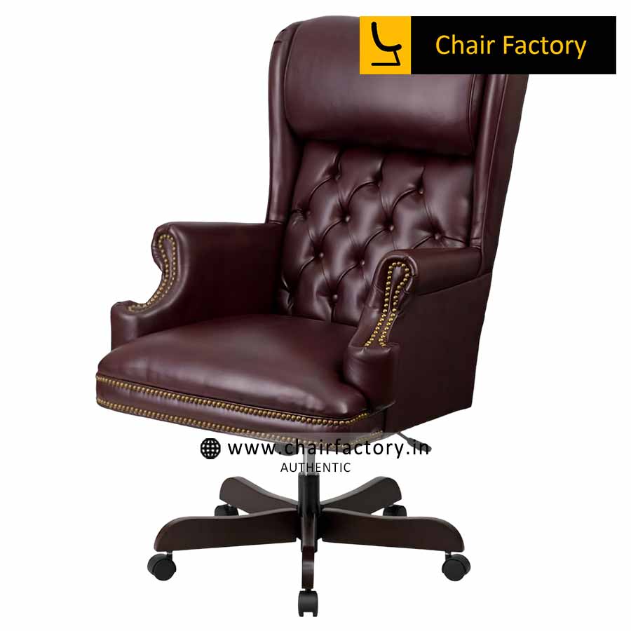 Count Burgundy Mid Back 100% Genuine Leather Chair
