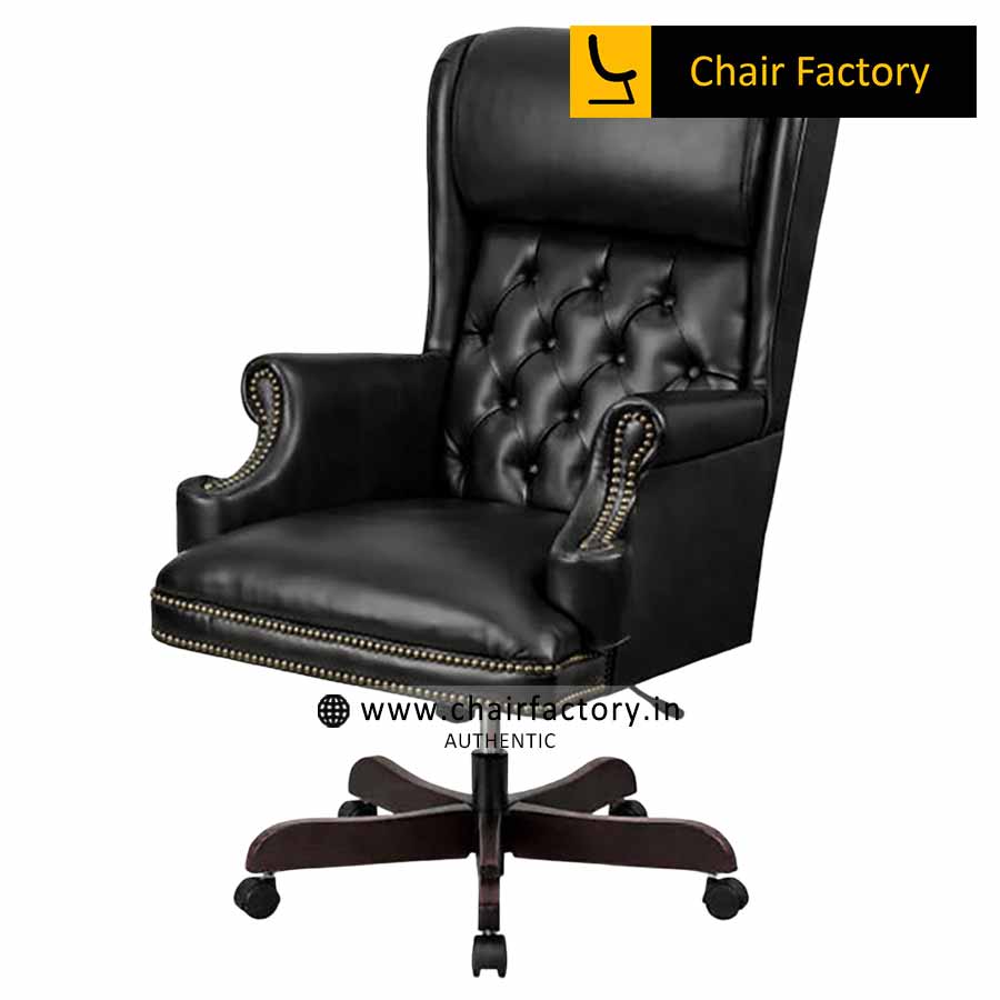 Count Black Mid Back 100% Genuine Leather Chair