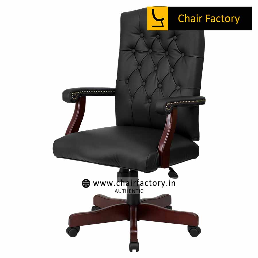 Lord Black Mid Back 100% Genuine Leather Chair
