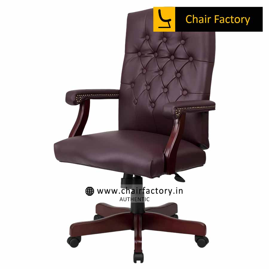 Lord Burgundy Mid Back 100% Genuine Leather Chair