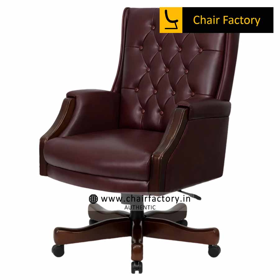 Prime Minister Burgundy Mid Back 100% Genuine Leather Chair