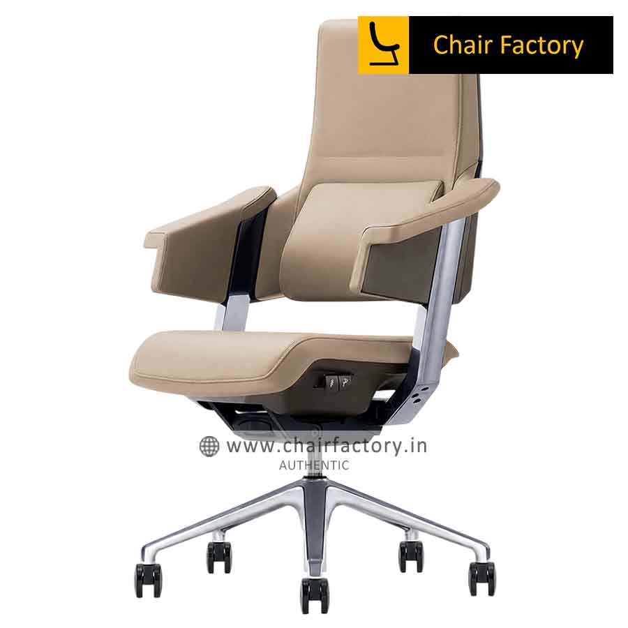 Donazzi Mid Back Imported 100% Genuine Leather Office Beige Chair